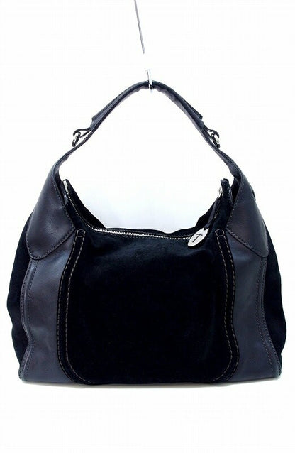TOD'S Shoulder Bag Purse Suede Leather Black Authentic