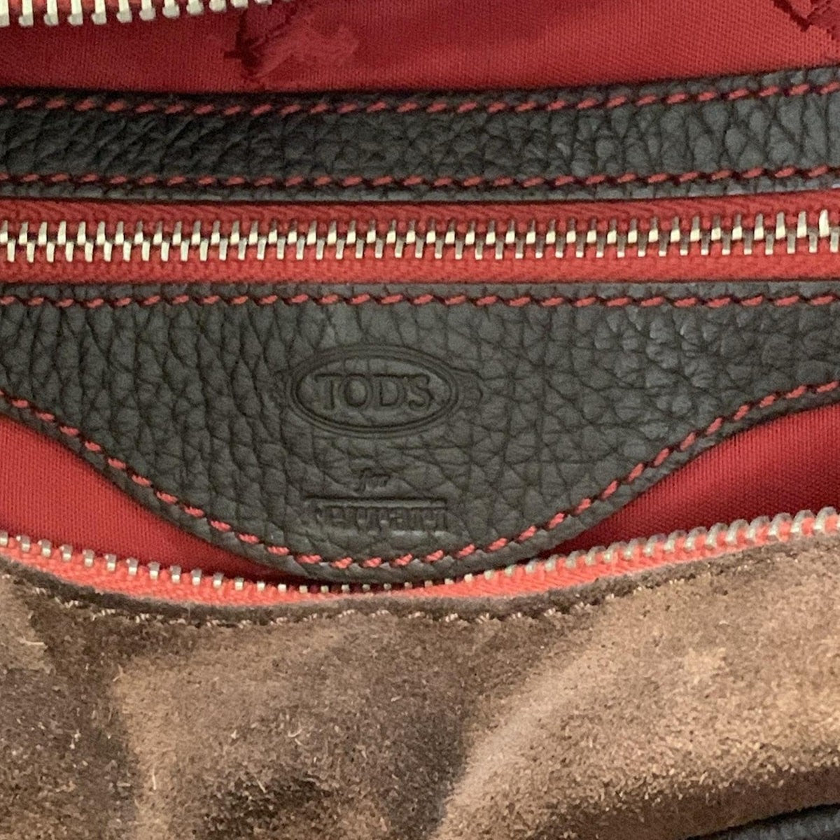 TOD'S Hand Bag Tote Purse Leather Suede Dark Brown Authentic