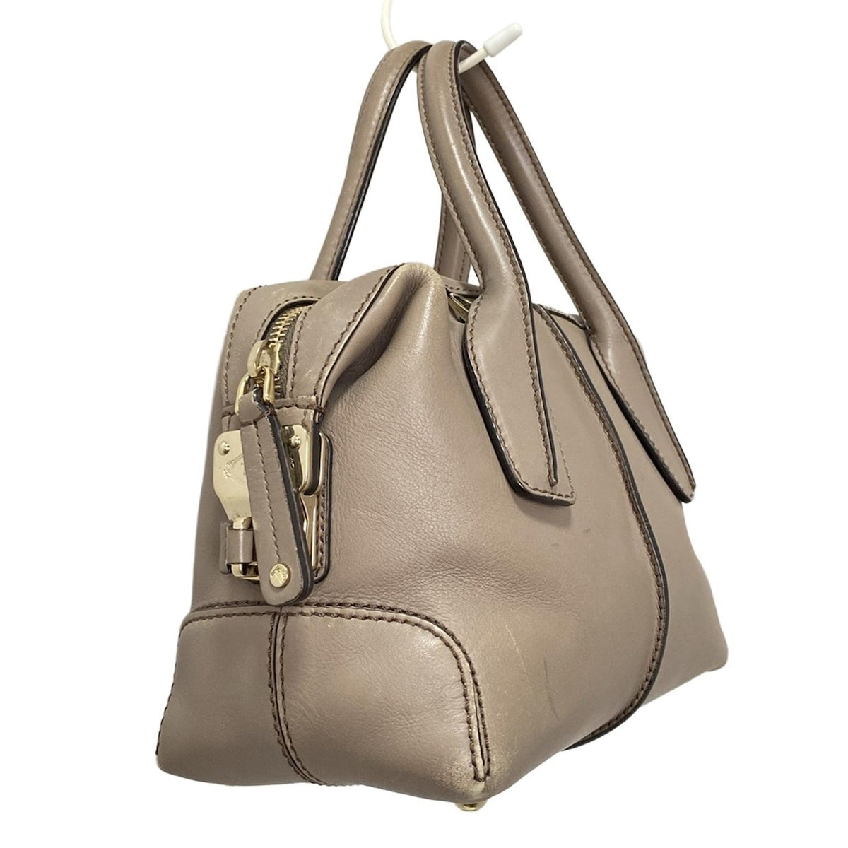 TOD'S Hand Bag Tote Purse D-Styling Leather Gray Beige Authentic