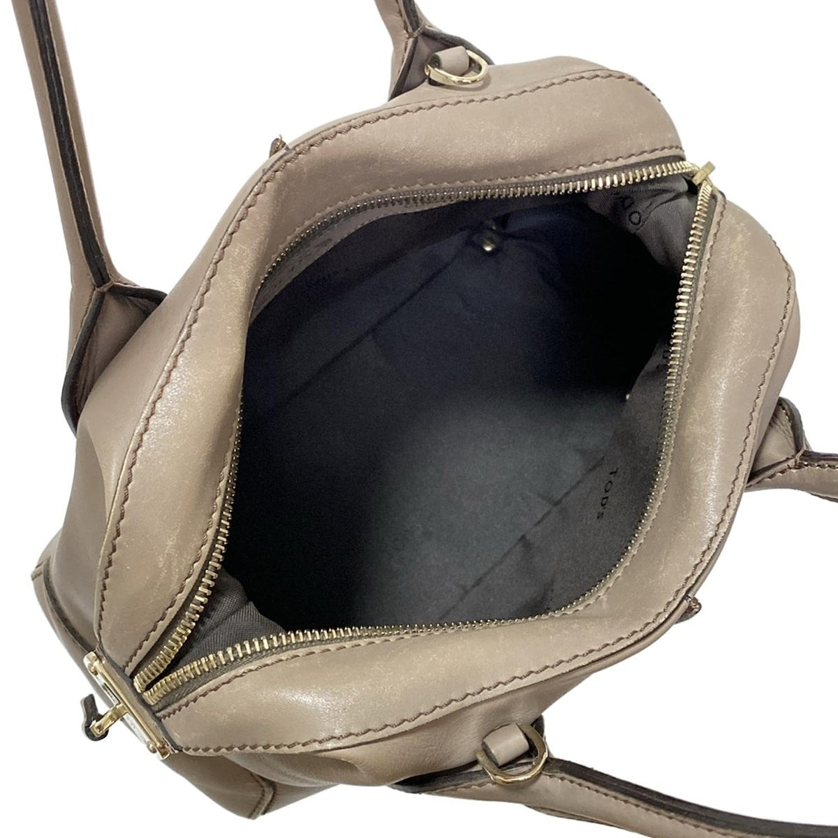 TOD'S Hand Bag Tote Purse D-Styling Leather Gray Beige Authentic