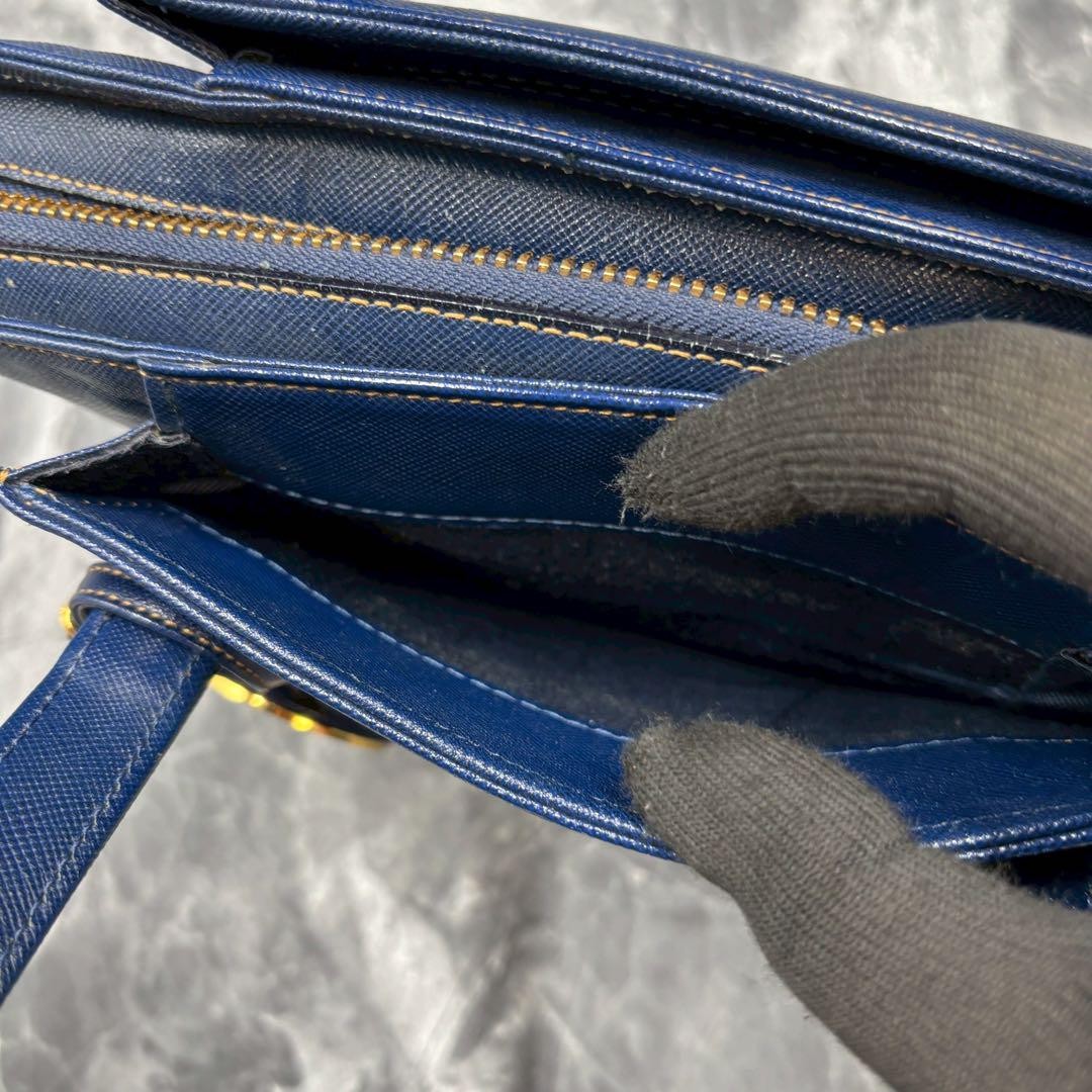 Valentino Garavani Hand Bag Tote Purse Leather Navy Authentic