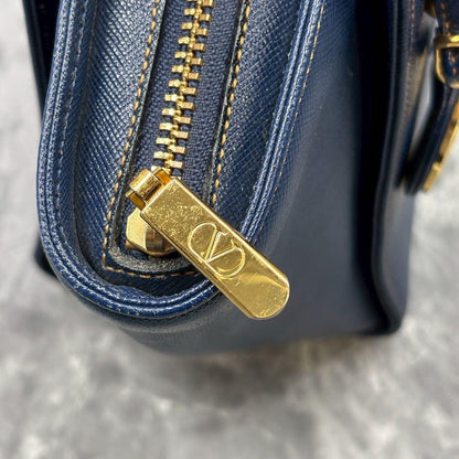 Valentino Garavani Hand Bag Tote Purse Leather Navy Authentic