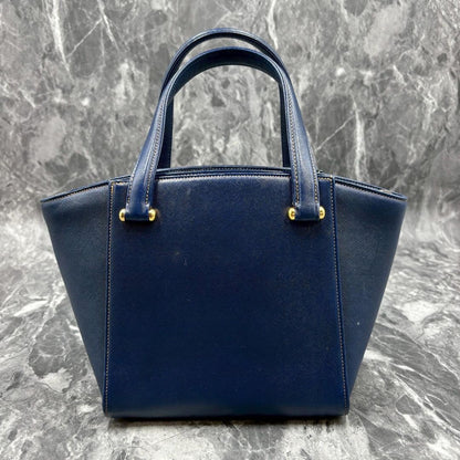 Valentino Garavani Hand Bag Tote Purse Leather Navy Authentic