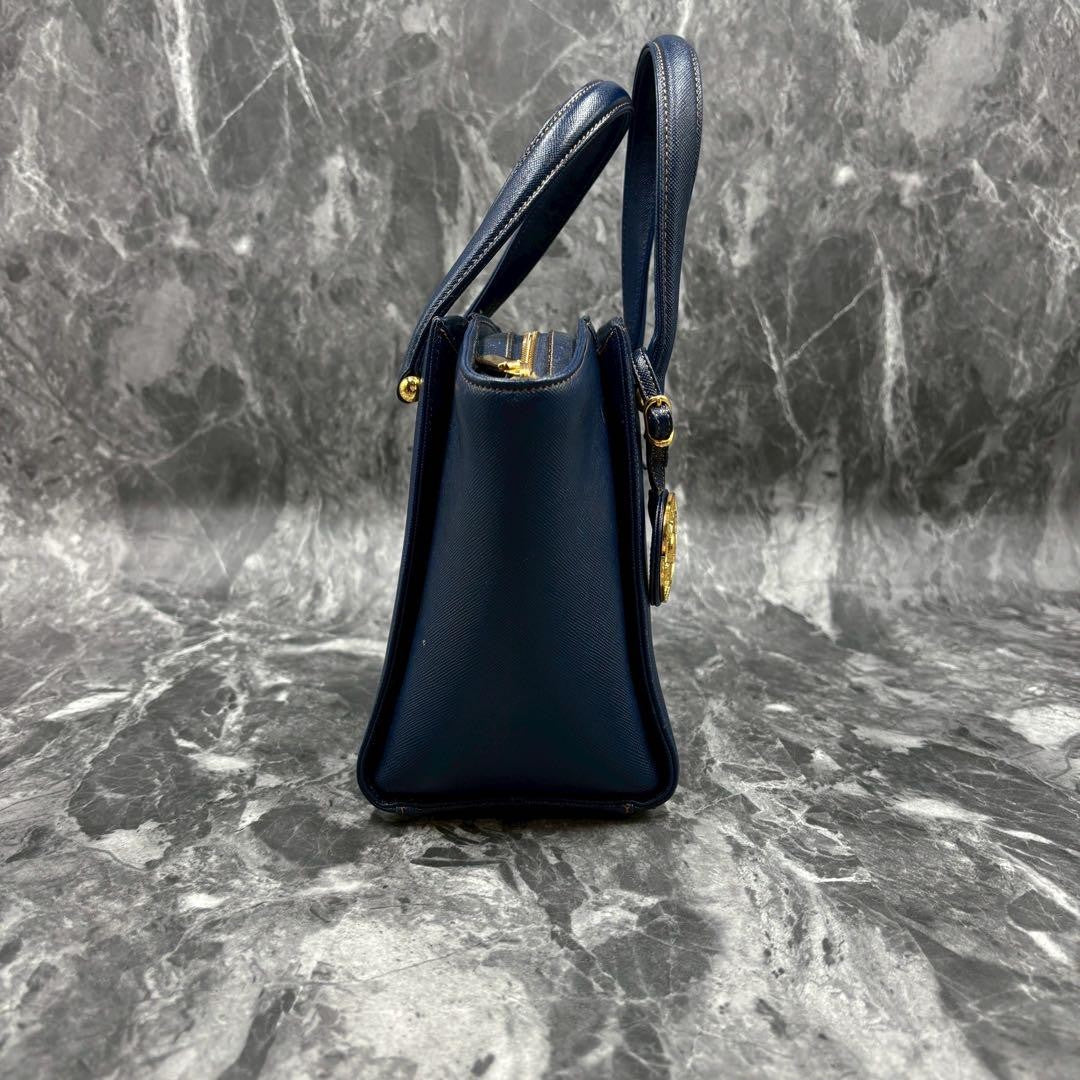 Valentino Garavani Hand Bag Tote Purse Leather Navy Authentic