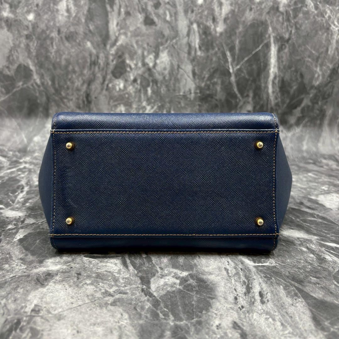 Valentino Garavani Hand Bag Tote Purse Leather Navy Authentic