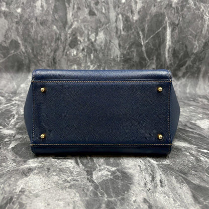 Valentino Garavani Hand Bag Tote Purse Leather Navy Authentic