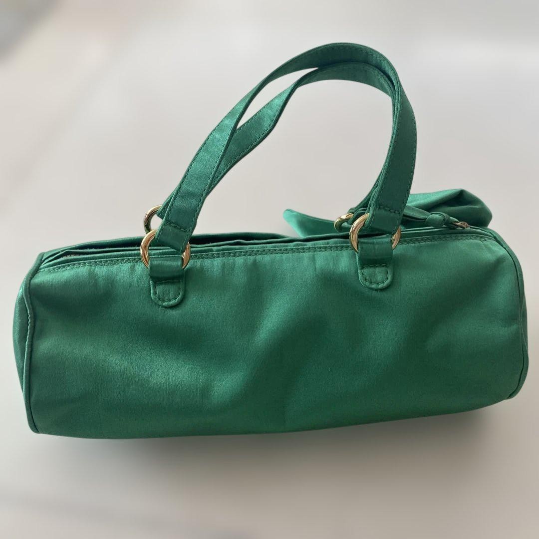 Valentino Garavani Hand Bag Tote Purse Boston Bag Satin Green Authentic