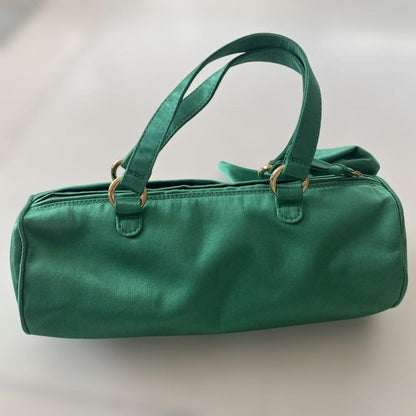Valentino Garavani Hand Bag Tote Purse Boston Bag Satin Green Authentic
