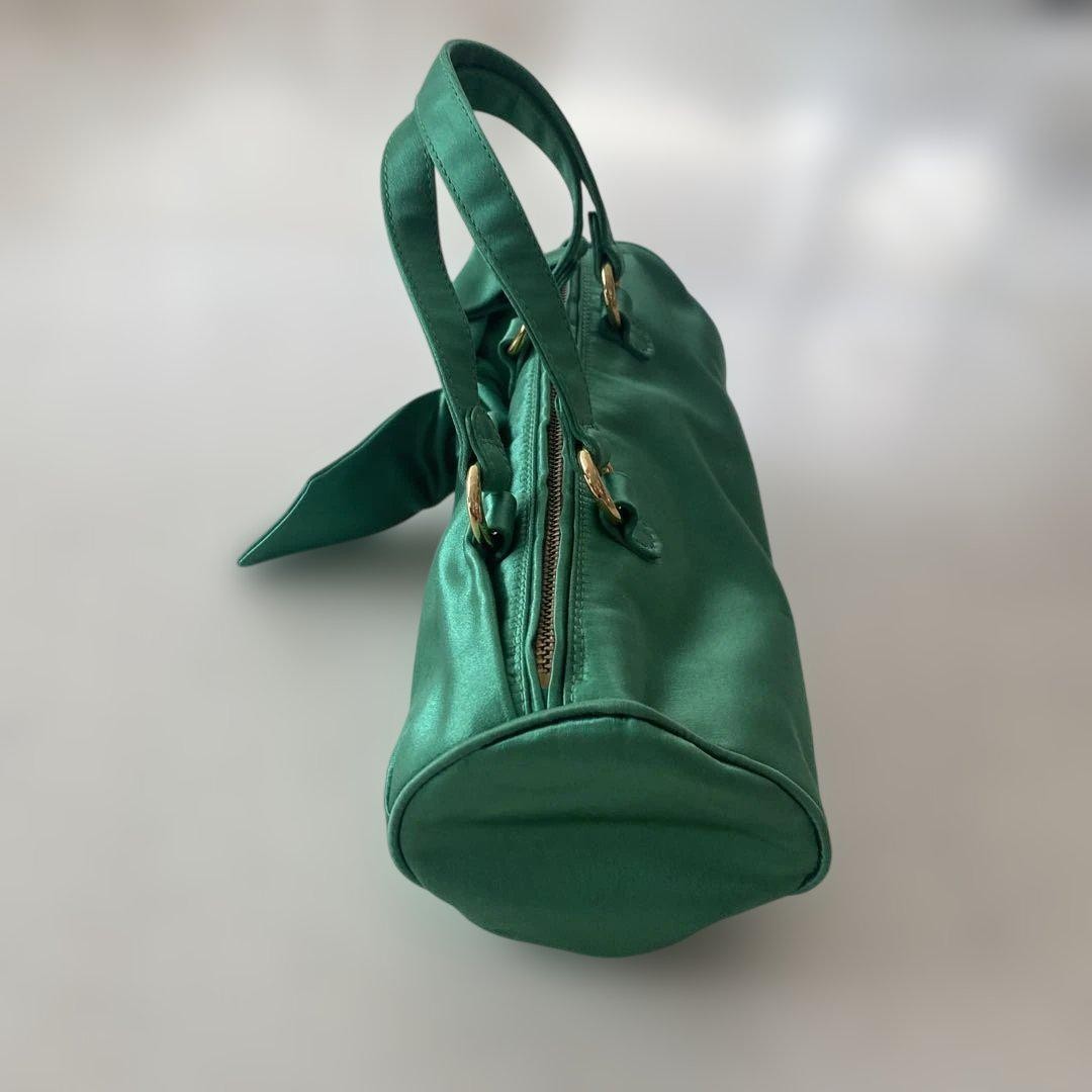 Valentino Garavani Hand Bag Tote Purse Boston Bag Satin Green Authentic