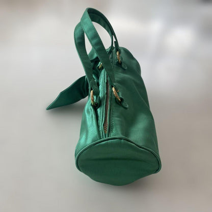 Valentino Garavani Hand Bag Tote Purse Boston Bag Satin Green Authentic