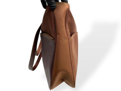 Valentino Garavani SPORT Hand Shoulder Bag Tote Purse Logo Nylon Leather Brown