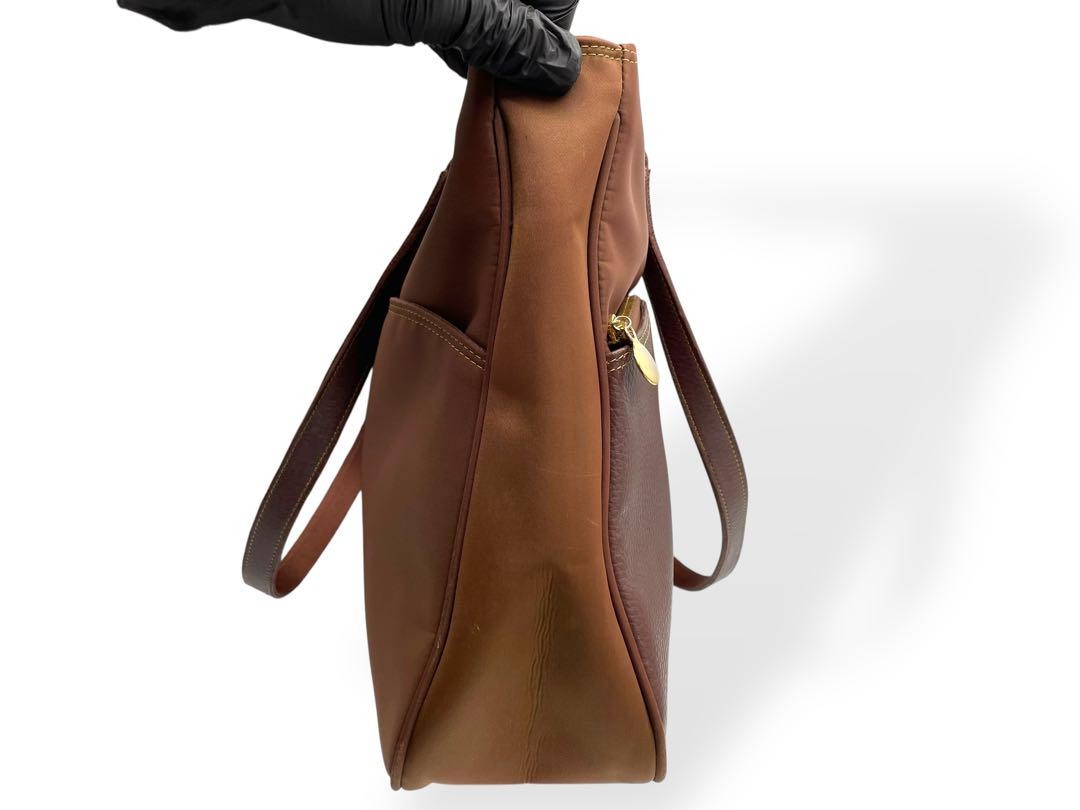 Valentino Garavani SPORT Hand Shoulder Bag Tote Purse Logo Nylon Leather Brown