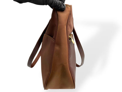 Valentino Garavani SPORT Hand Shoulder Bag Tote Purse Logo Nylon Leather Brown