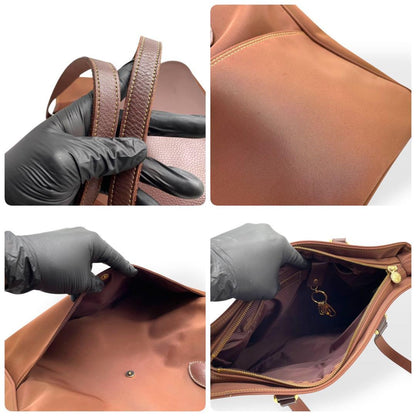 Valentino Garavani SPORT Hand Shoulder Bag Tote Purse Logo Nylon Leather Brown