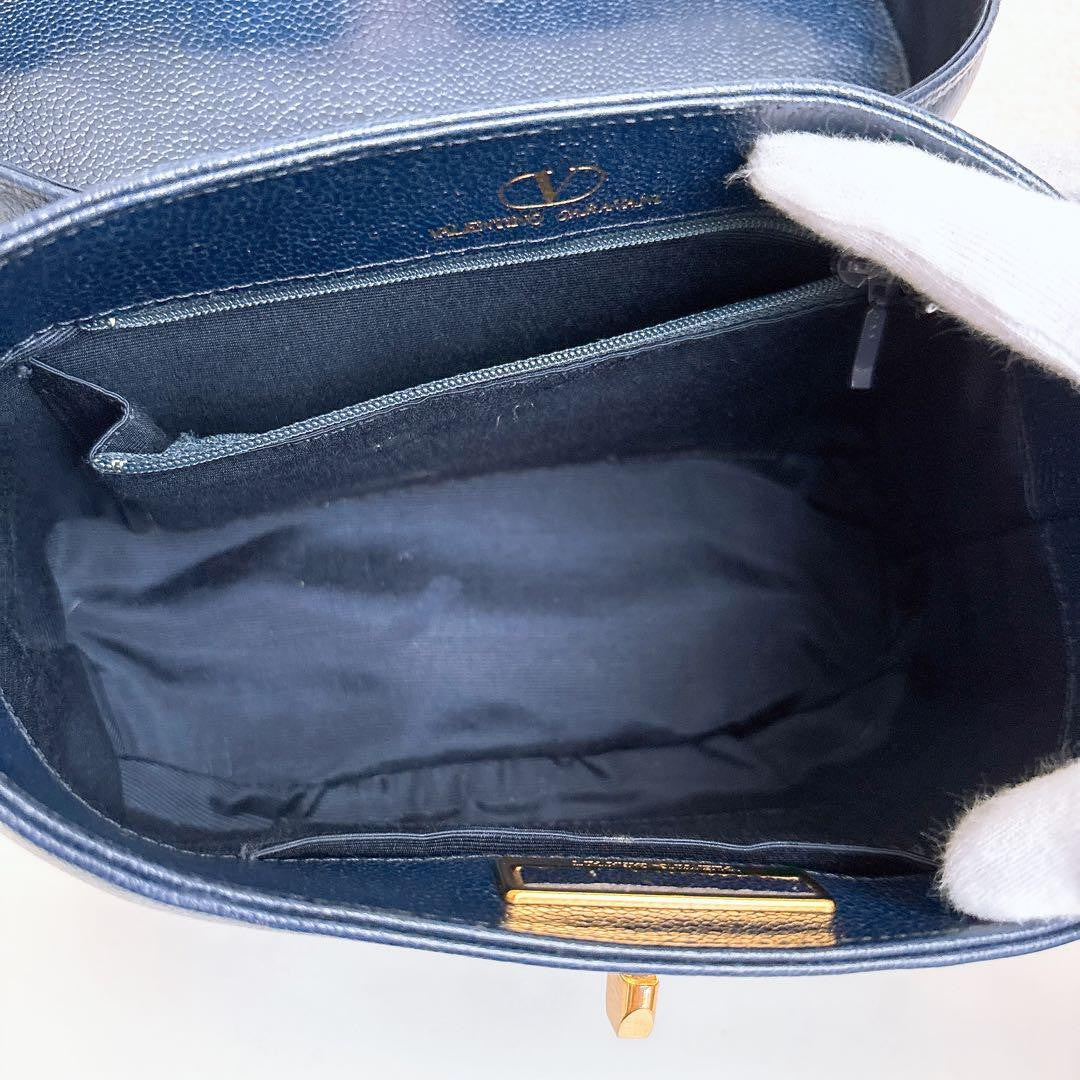 Valentino Garavani Vanity Bag Hand Bag Tote Purse 2way Navy Authentic