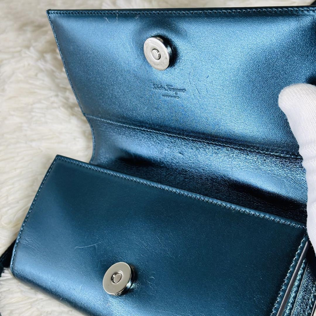 Salvatore Ferragamo Mini Shoulder Wallet 2way Gancini Metallic Blue Authentic