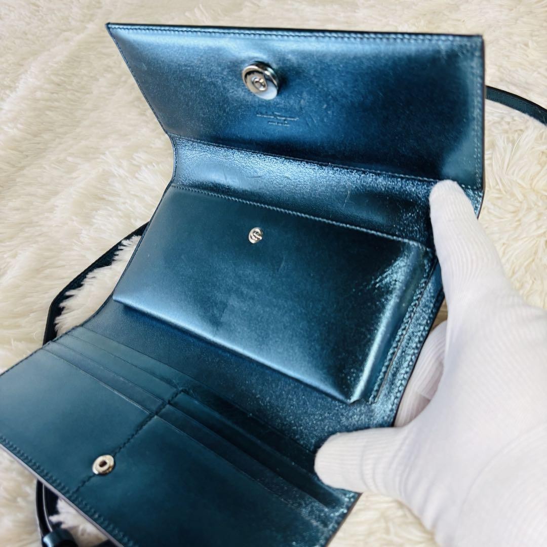 Salvatore Ferragamo Mini Shoulder Wallet 2way Gancini Metallic Blue Authentic