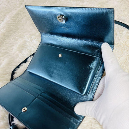 Salvatore Ferragamo Mini Shoulder Wallet 2way Gancini Metallic Blue Authentic