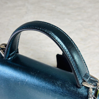 Salvatore Ferragamo Mini Shoulder Wallet 2way Gancini Metallic Blue Authentic