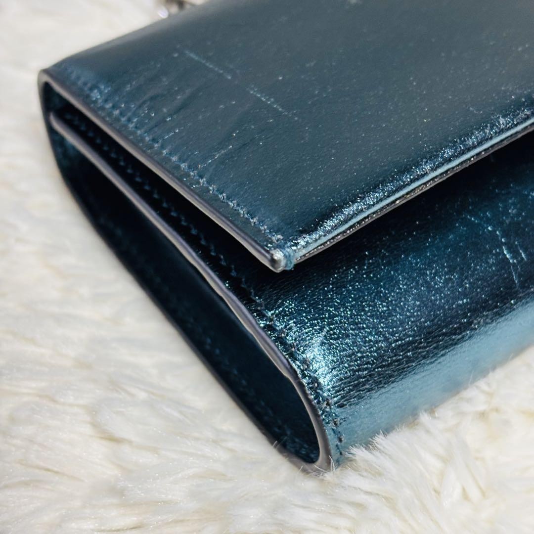Salvatore Ferragamo Mini Shoulder Wallet 2way Gancini Metallic Blue Authentic