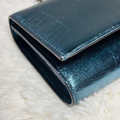 Salvatore Ferragamo Mini Shoulder Wallet 2way Gancini Metallic Blue Authentic
