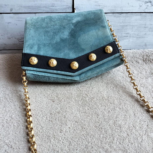 Salvatore Ferragamo Shoulder Bag Purse Suede Blue Authentic
