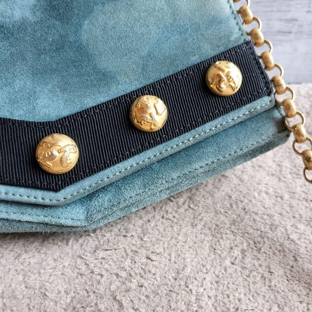 Salvatore Ferragamo Shoulder Bag Purse Suede Blue Authentic