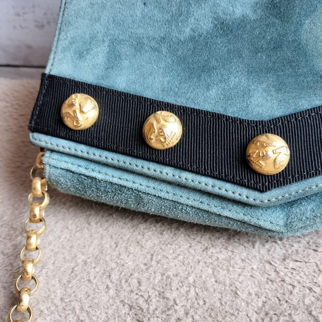 Salvatore Ferragamo Shoulder Bag Purse Suede Blue Authentic