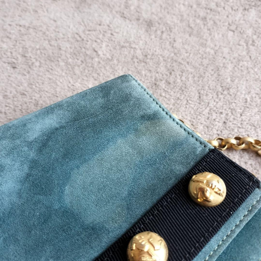 Salvatore Ferragamo Shoulder Bag Purse Suede Blue Authentic