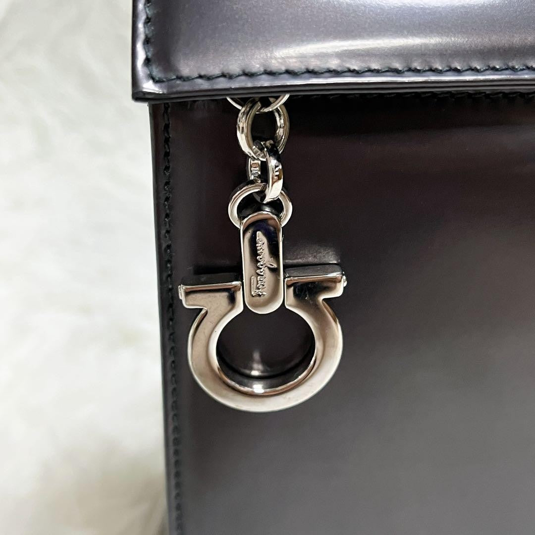 Salvatore Ferragamo Shoulder Bag Purse 2way Gancini Leather Metallic Gray