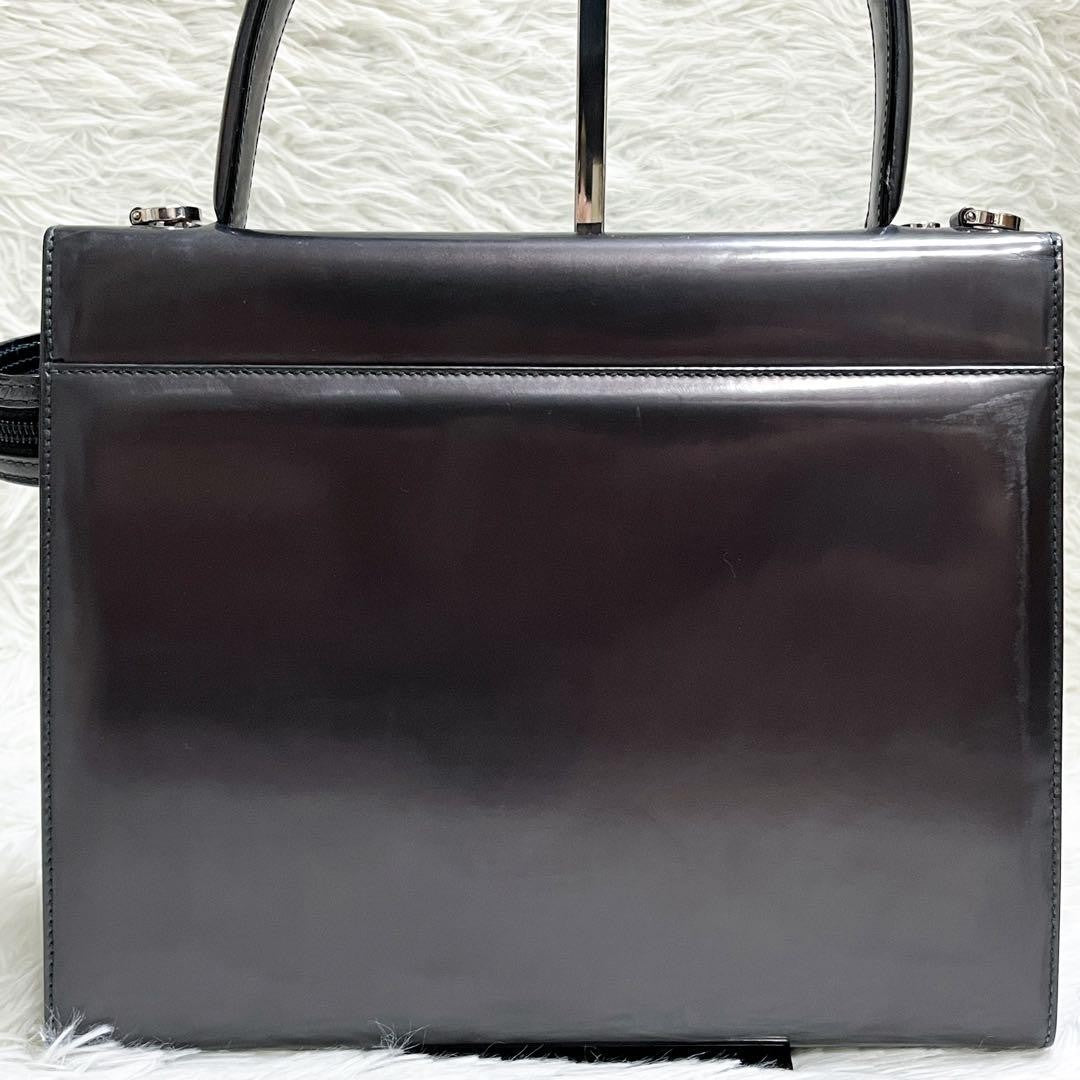 Salvatore Ferragamo Shoulder Bag Purse 2way Gancini Leather Metallic Gray