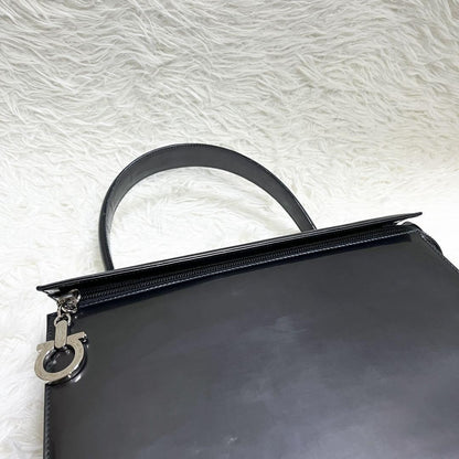 Salvatore Ferragamo Shoulder Bag Purse 2way Gancini Leather Metallic Gray
