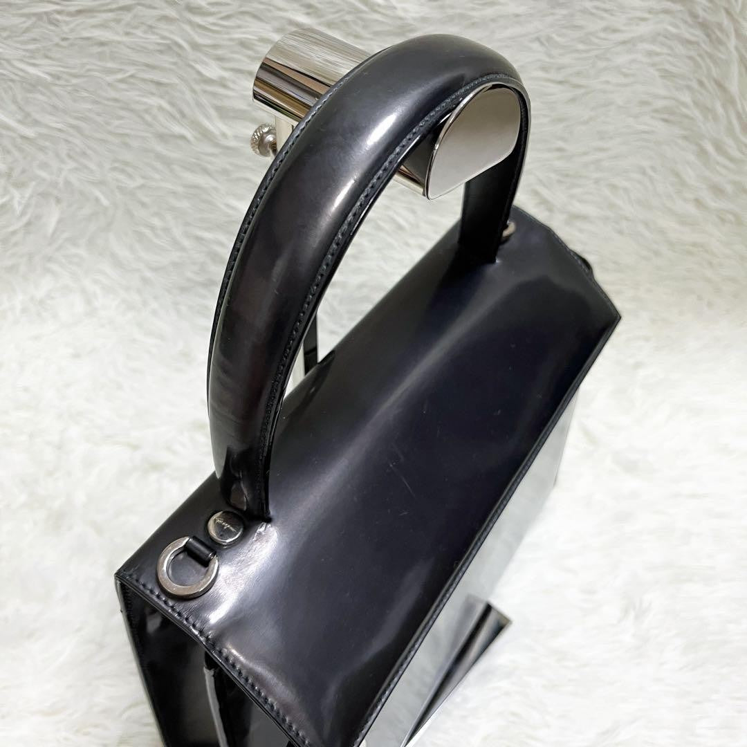 Salvatore Ferragamo Shoulder Bag Purse 2way Gancini Leather Metallic Gray