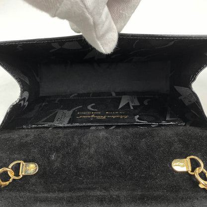 Salvatore Ferragamo Shoulder Bag Purse 2way Vara Chain Patent Leather Black Auth