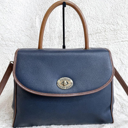 BURBERRY Shoulder Bag Purse Nova Check Leather Navy Brown Authentic