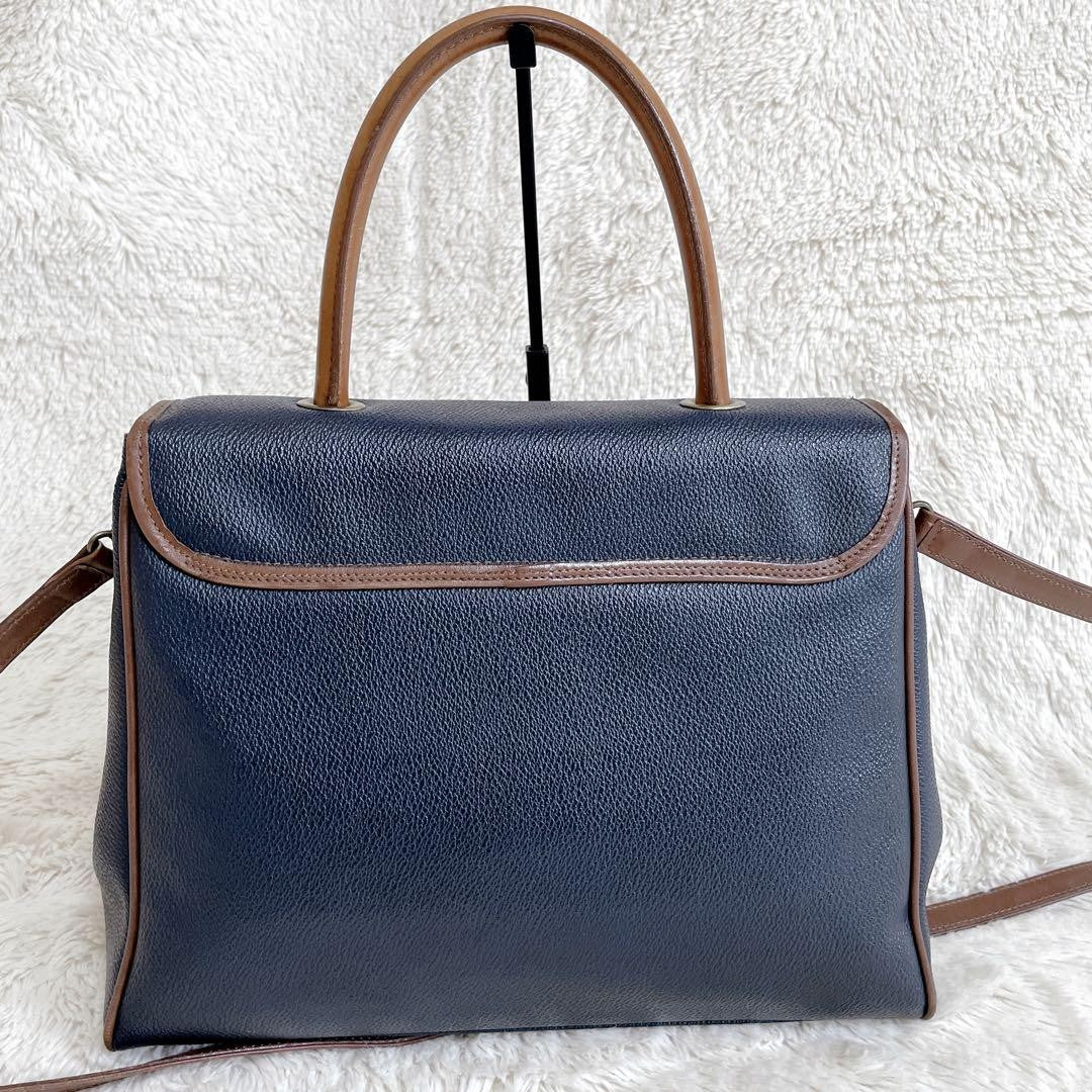 BURBERRY Shoulder Bag Purse Nova Check Leather Navy Brown Authentic