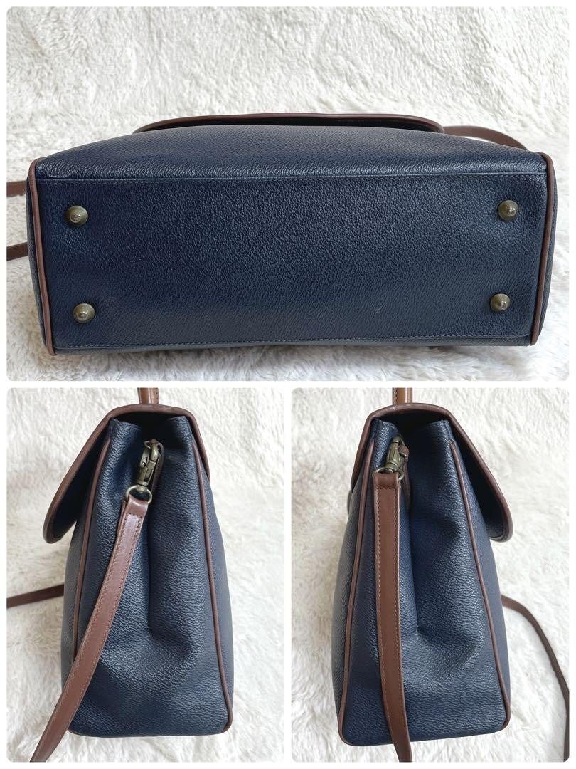 BURBERRY Shoulder Bag Purse Nova Check Leather Navy Brown Authentic