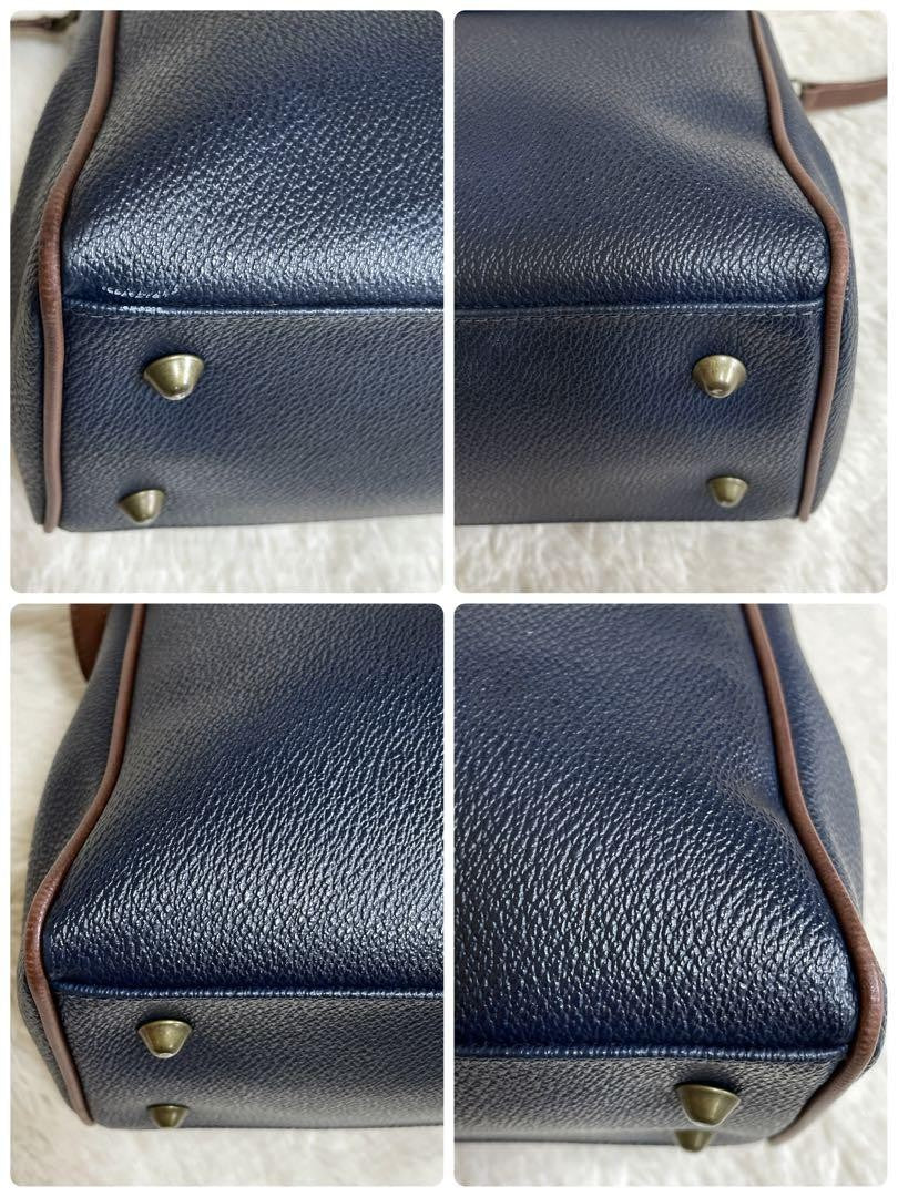 BURBERRY Shoulder Bag Purse Nova Check Leather Navy Brown Authentic