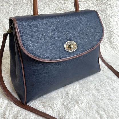 BURBERRY Shoulder Bag Purse Nova Check Leather Navy Brown Authentic