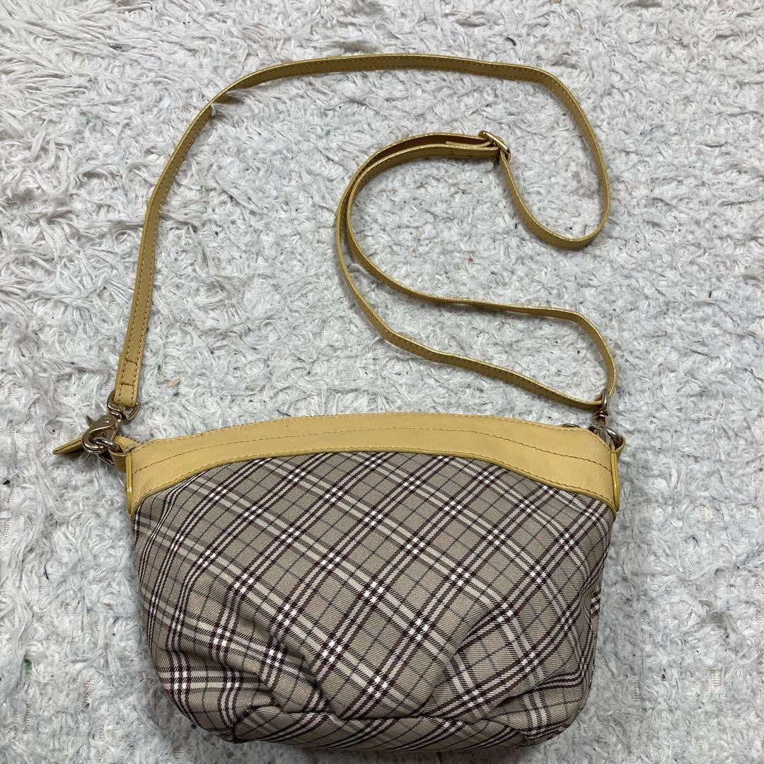BURBERRY BLUE LABEL Shoulder Bag Purse Nova Check Leather Canvas Beige Yellow