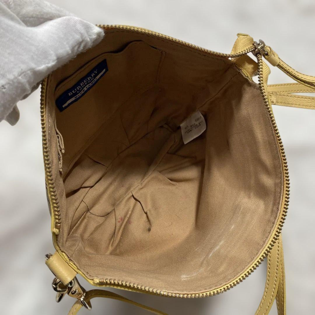 BURBERRY BLUE LABEL Shoulder Bag Purse Nova Check Leather Canvas Beige Yellow