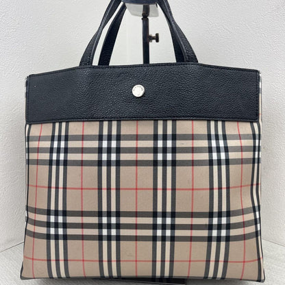 BURBERRY LONDON Hand Bag Tote Purse Nova Check Nylon Leather Brown Black Auth