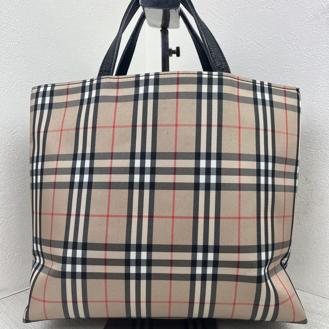 BURBERRY LONDON Hand Bag Tote Purse Nova Check Nylon Leather Brown Black Auth