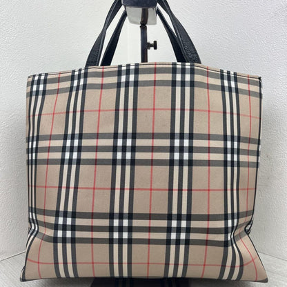 BURBERRY LONDON Hand Bag Tote Purse Nova Check Nylon Leather Brown Black Auth