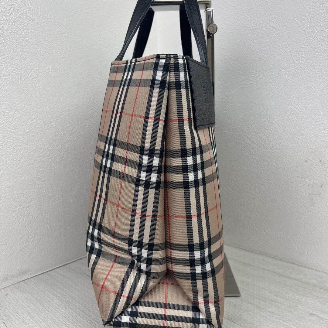 BURBERRY LONDON Hand Bag Tote Purse Nova Check Nylon Leather Brown Black Auth