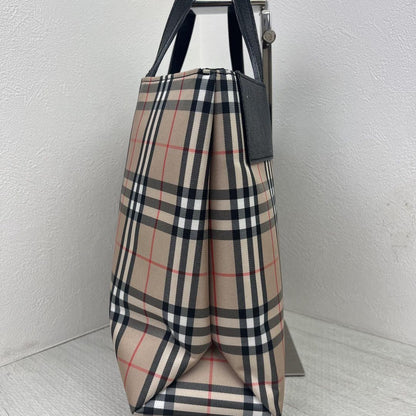 BURBERRY LONDON Hand Bag Tote Purse Nova Check Nylon Leather Brown Black Auth