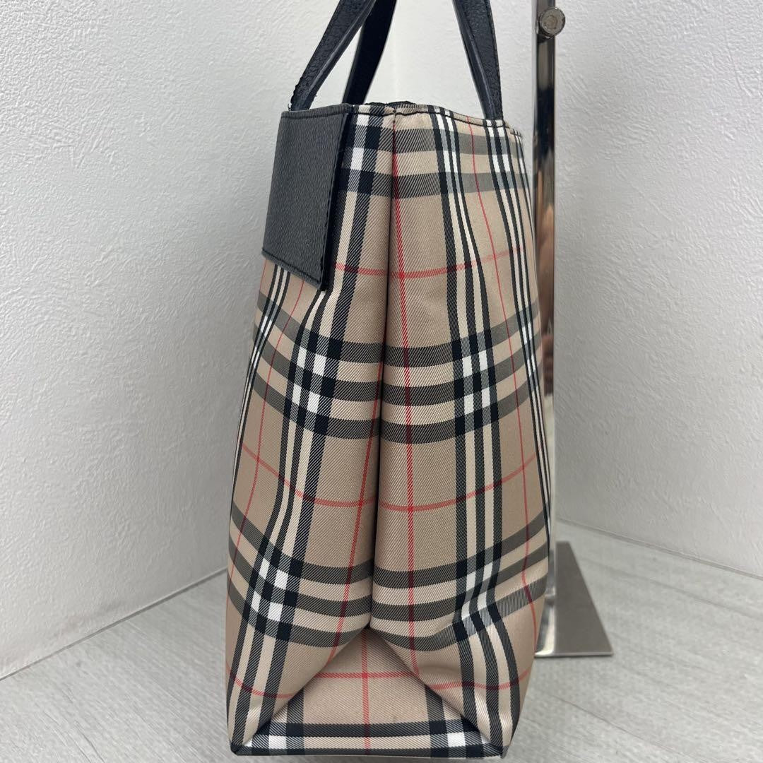 BURBERRY LONDON Hand Bag Tote Purse Nova Check Nylon Leather Brown Black Auth