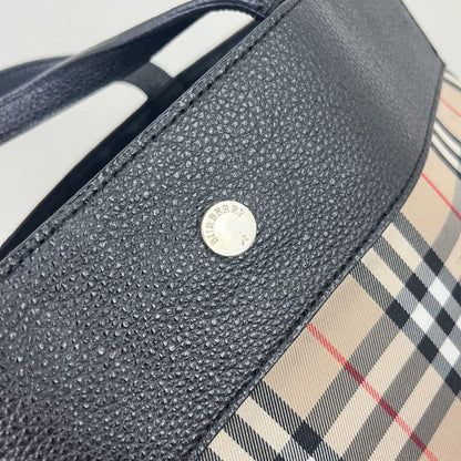 BURBERRY LONDON Hand Bag Tote Purse Nova Check Nylon Leather Brown Black Auth