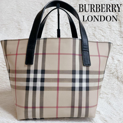 BURBERRY LONDON Hand Bag Tote Purse Nova Check PVC Leather Beige Black Authentic