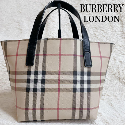 BURBERRY LONDON Hand Bag Tote Purse Nova Check PVC Leather Beige Black Authentic